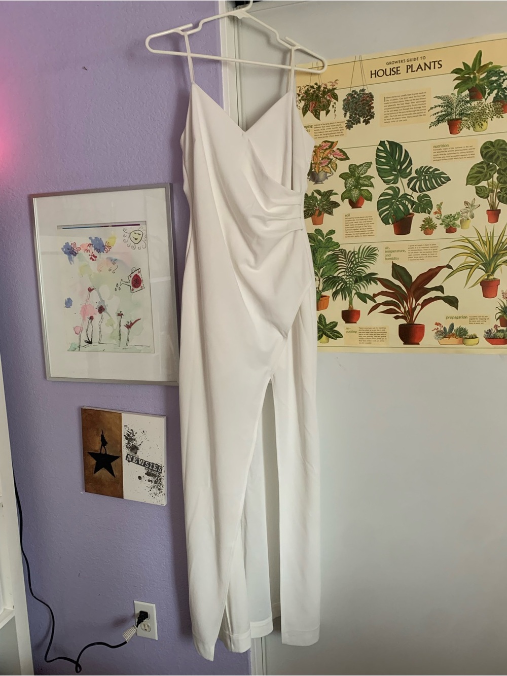 Emerald Sundae White Draped V-Neck Jumpsuit with Front Slit